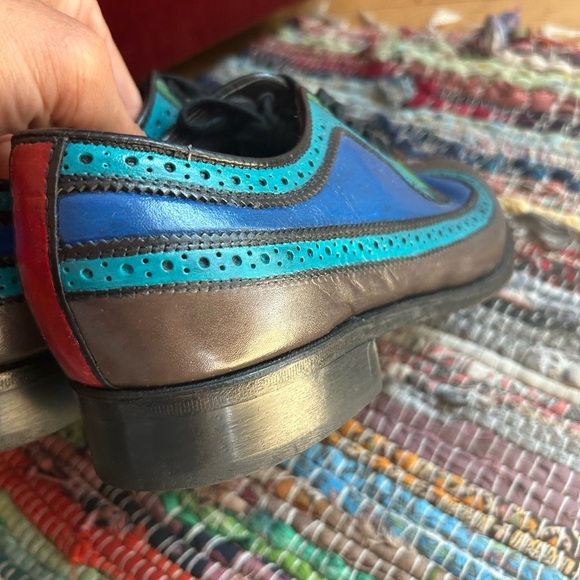 Vintage Men's Blue and Green Leather Oxfords 8M - Picture 7 of 16